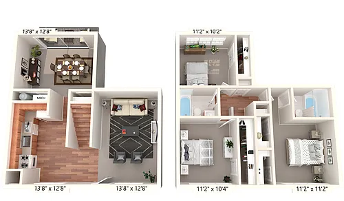 Floor plan Three Bedroom/Two Bath TH