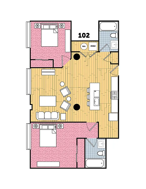 Floor plan 2 Bed | 2 Bath