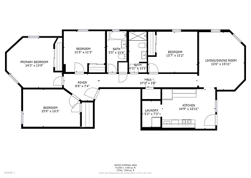 Floor plan Four Bedroom, Two Bath