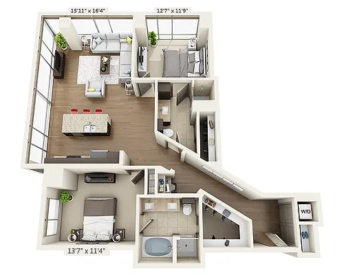 Floor plan Two Bedroom B2D