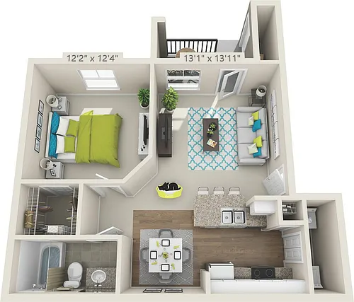 Floor plan A1 HOLLY - 1 Bedroom, 1 Bathroom
