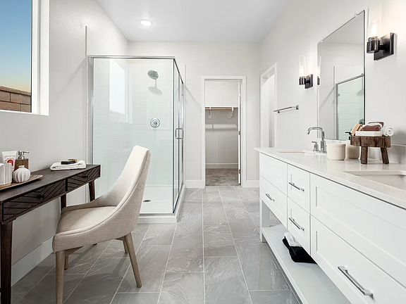 Primary bath with glass shower enclosure
