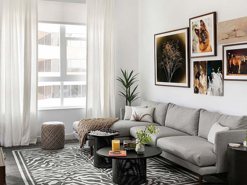 Apartment Living Room with Hard Wood Flooring.