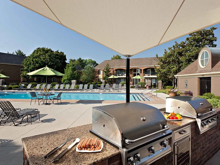 Poolside grills and chef's kitchen