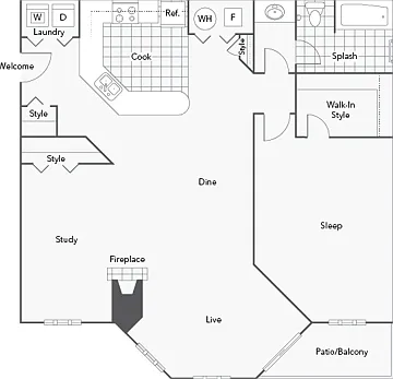 1 BR x 1 BA - B1 Floorplan 1 BR x 1 BA - B1 Floorplan