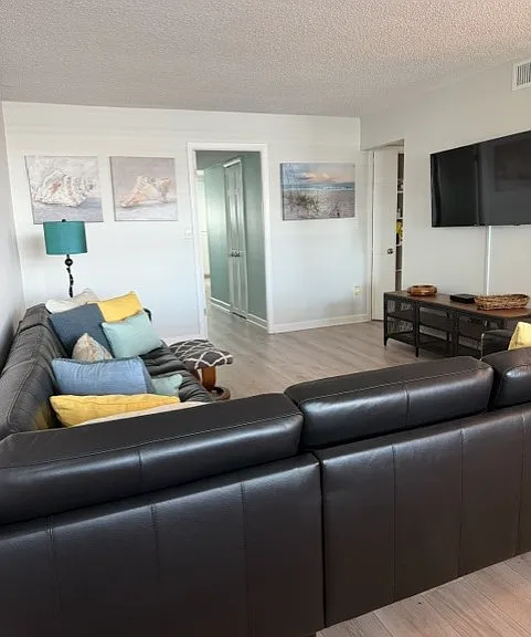 Living room facing bedroom door.