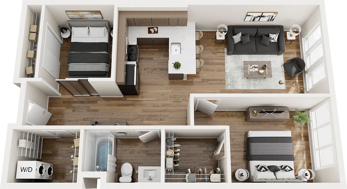Floor plan One Bed + Alcove Bed w/ West View M14