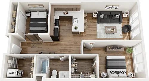 Floor plan One Bed + Alcove Bed w/ West View M14