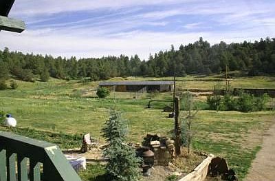 Stone fireplace and stable