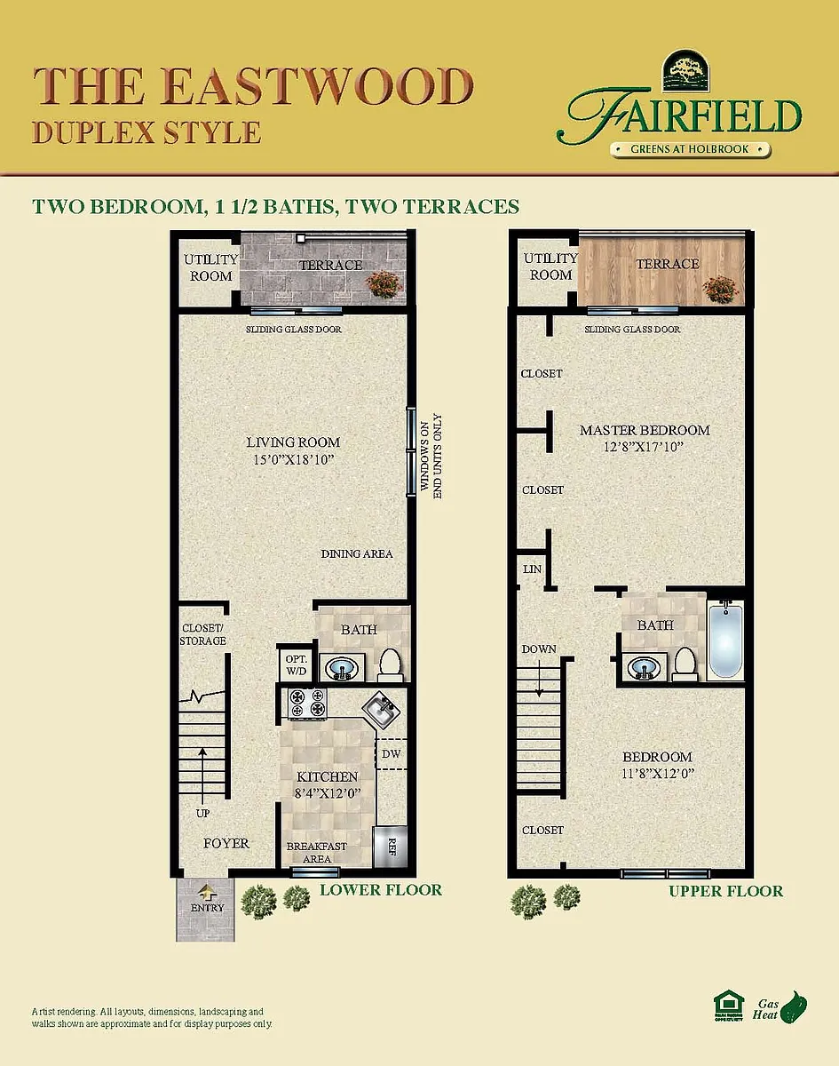 Floor plan 2BR 2BTH EASTWOOD DUPLEX