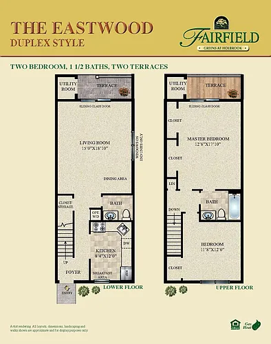 Floor plan 2BR 2BTH EASTWOOD DUPLEX