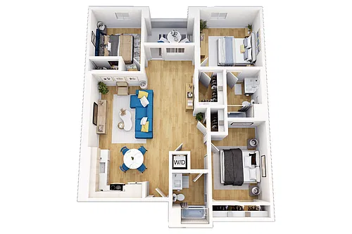 Floor plan 2 Bedroom, 2 Bath + Den/Flex Space
