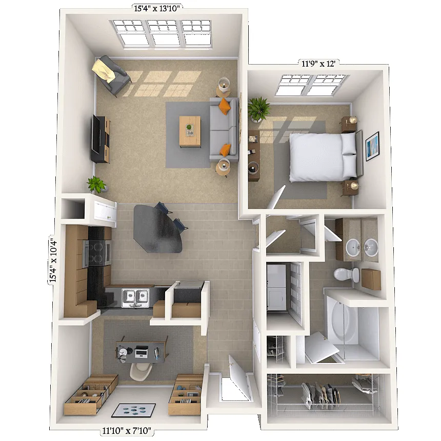 Floor plan Traditional 1x1 835-862 SF