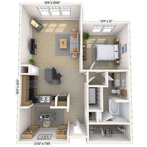 Floor plan Traditional 1x1 835-862 SF