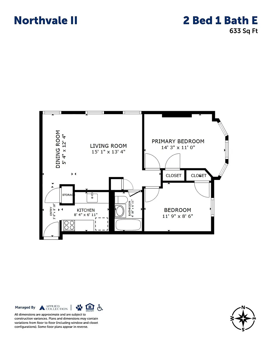 Floor plan 2 Bed 1 Bath E
