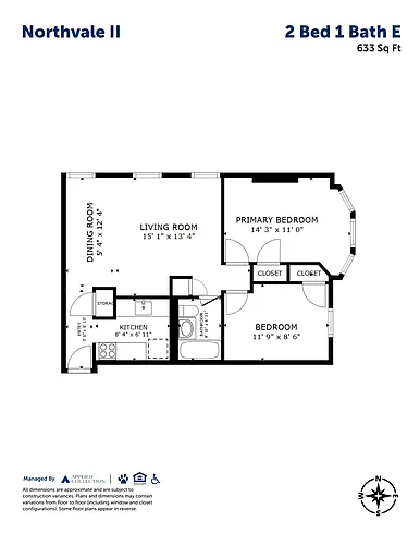 Floor plan 2 Bed 1 Bath E