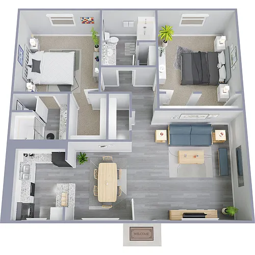 Floor plan 2BD, 2BTH 1100