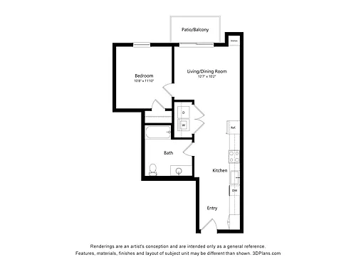 Floor plan 1 Bed 1 Bath S1 ADA