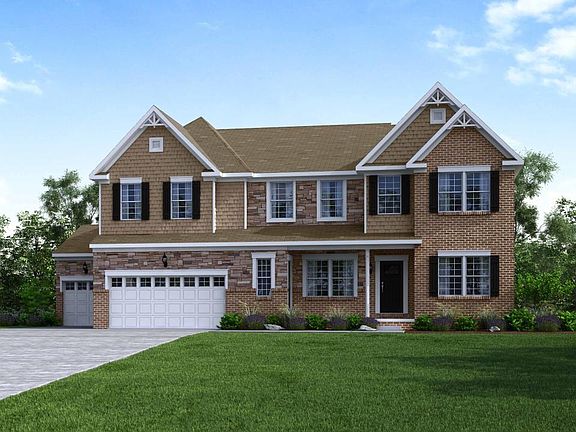 Elevation B Victorian Partial Brick and Stone with 3 Car Garage