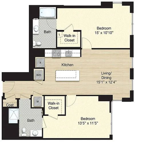 Floor plan Tier 54.0 - 2 Bed/2 Bath