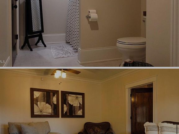 Downstairs living space and one full bathroom.