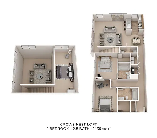 Floor plan Two Bedroom 2 .5 Bath Loft - 1,435 sqft