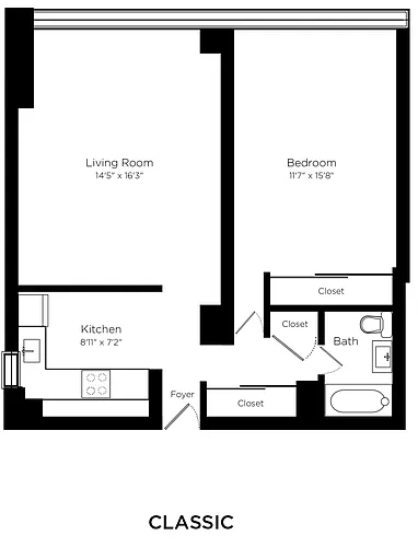 Floor plan Classic 1 Bed 1 Bath _640