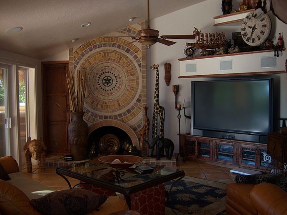 living room and fireplace