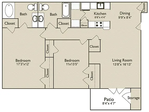 Floor plan 2 Bedrooms, 2 Bathrooms