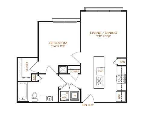 Floor plan 1 Bed, 1 Bath C (80% Income Restricted)
