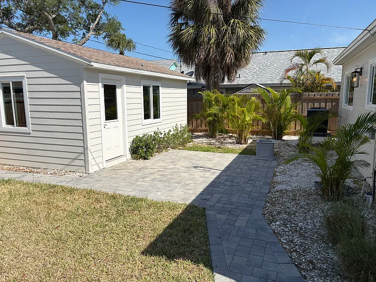 Rear yard and converted garage