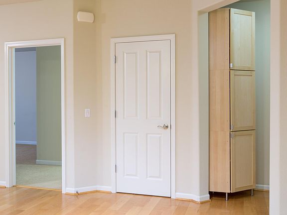 Door to Primary Bedroom. Entryway Closet and Entry. Entry has an 8'' tall corner cabinet.