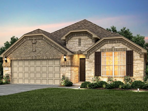 Exterior D with stone, wood shutters, and 2-car garage