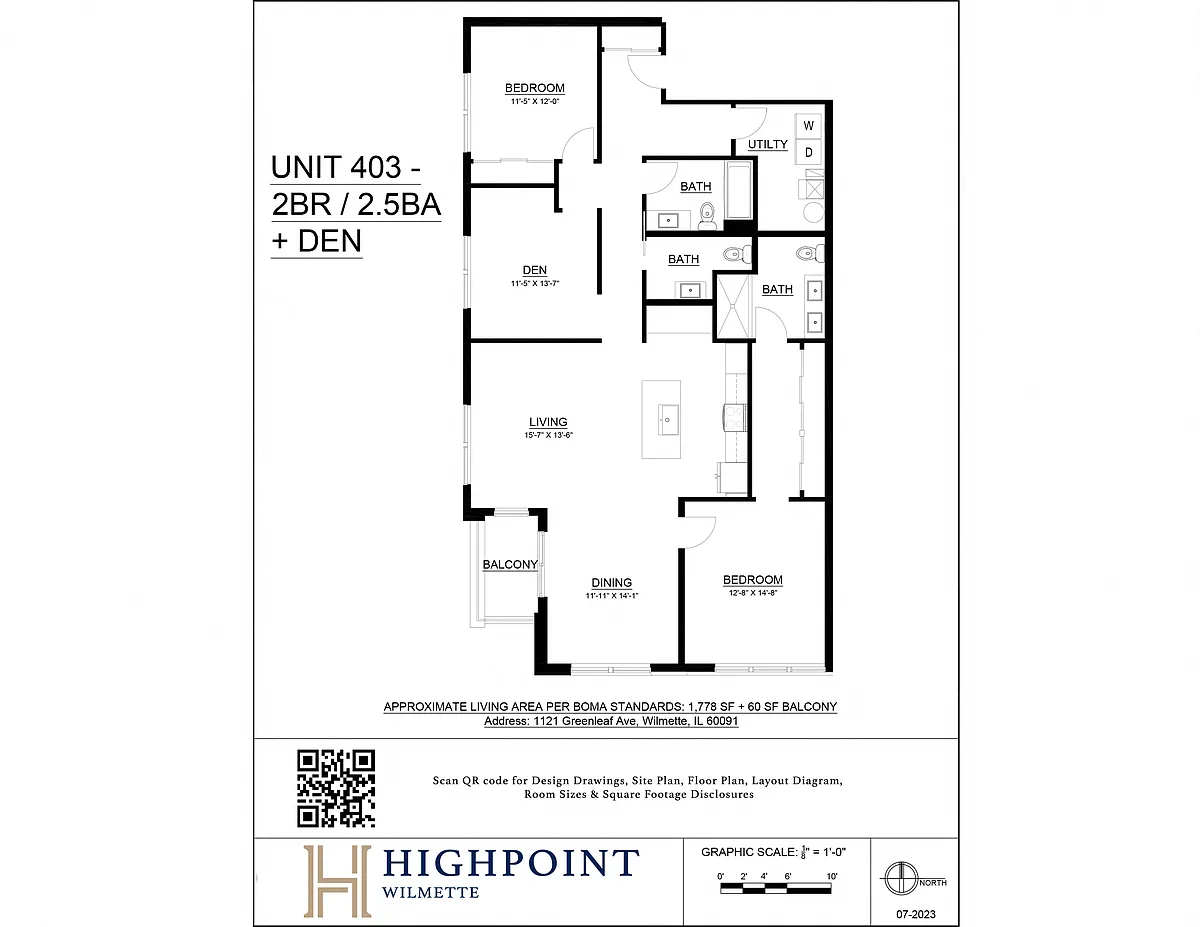 Floor plan 2 Bed 2.5 Bath + Den