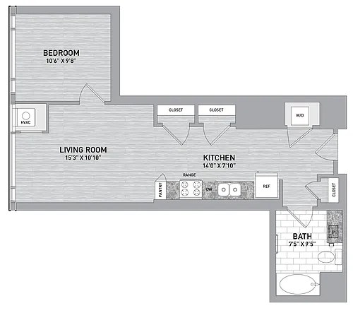Floor plan 30 stack - 1 Bed 1 Bath-A3
