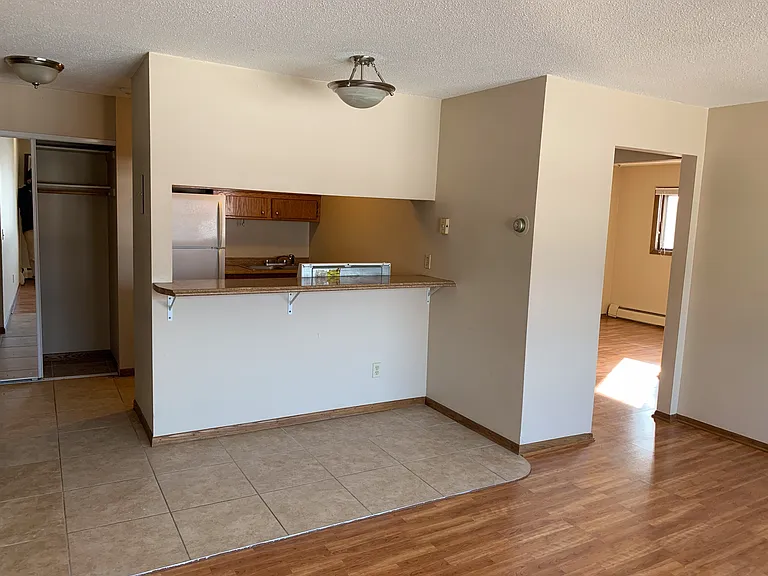 Galley Kitchen lookout with Island counter