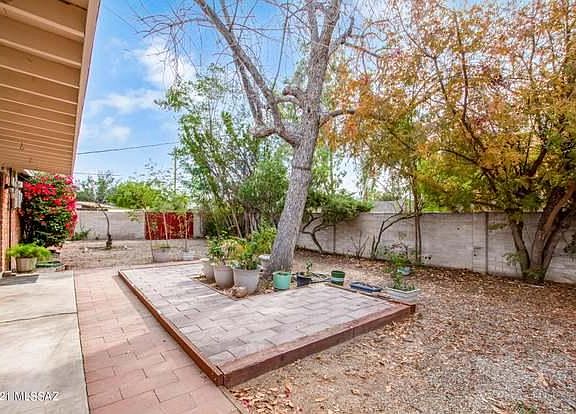 Large back yard with paved entertaining space.