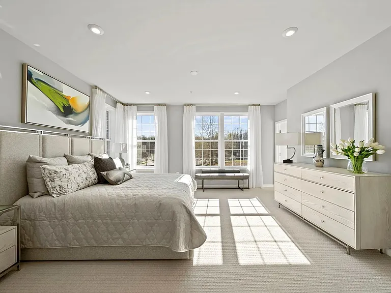 Decorated primary bedroom from the model home