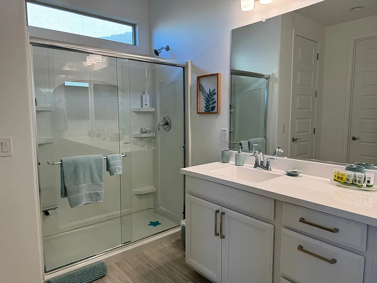 Primary bath with shower and dual vanities- huge closet attached.