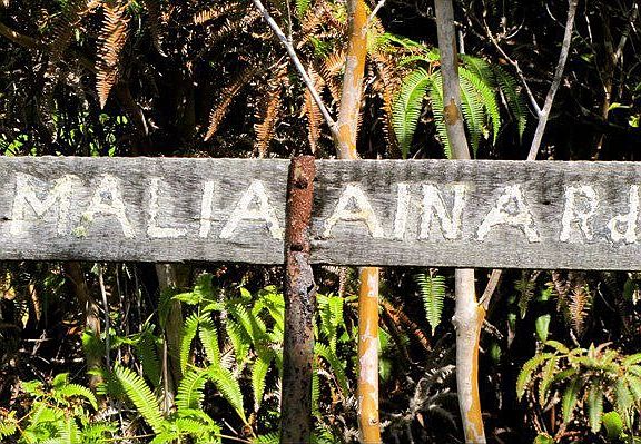 Road sign at the beginning of Malia Aina Rd.