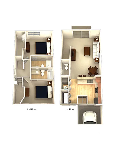Floor plan 2 Bedroom, 2.5 Bath w/ Garage