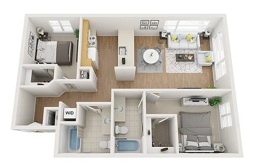 Floor plan 2 bed, 2 Bath B1
