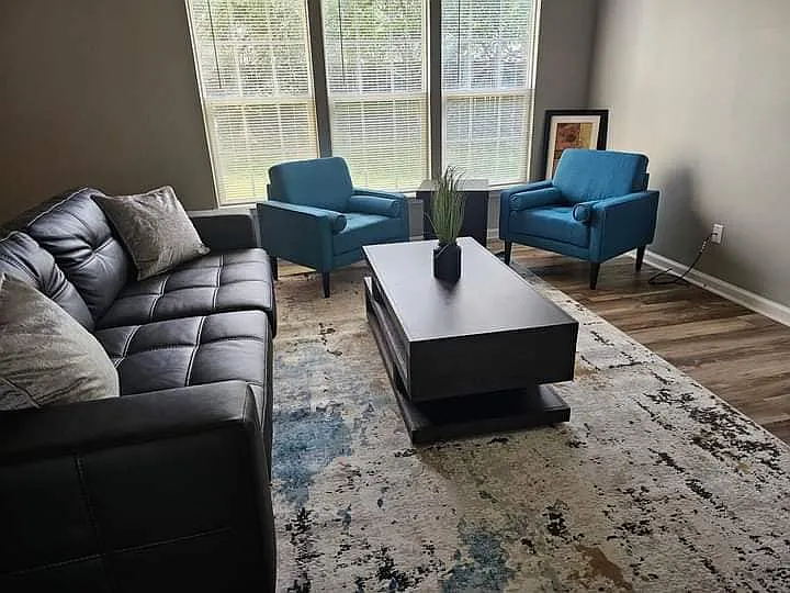 Modern living room with fireplace