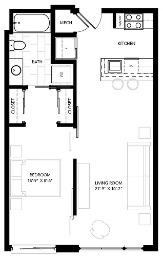 Floor plan 1 Bedroom - Unit Type 3