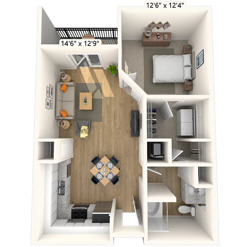 Floor plan Traditional 1x1 720 SF