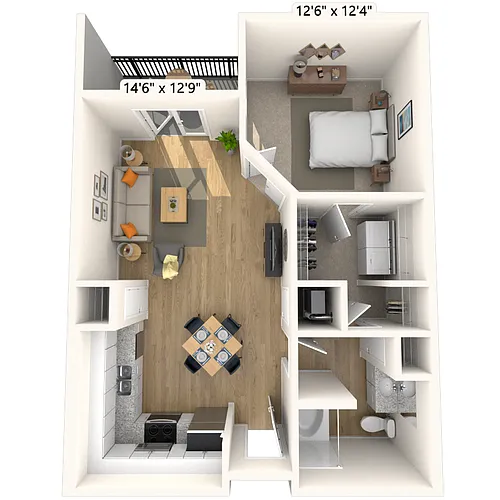 Floor plan Traditional 1x1 720 SF