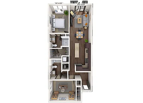 Floor plan Traditional 2x2 966 SF