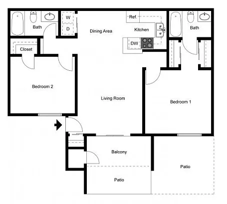 Floor plan 2 Bedrooms 2 Bathrooms