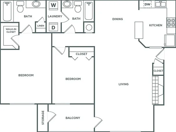Two Bedroom Two Bath (1,261 SF) Two Bedroom Two Bath (1,261 SF)