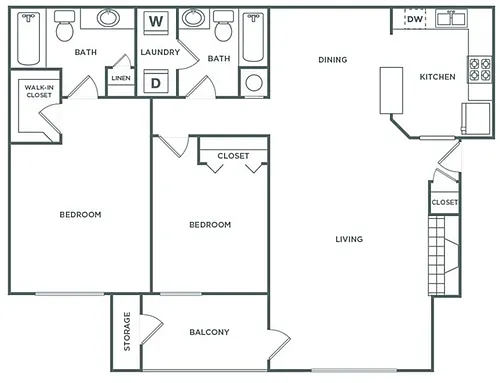 Floor plan Two Bedroom Two Bath (1,261 SF)